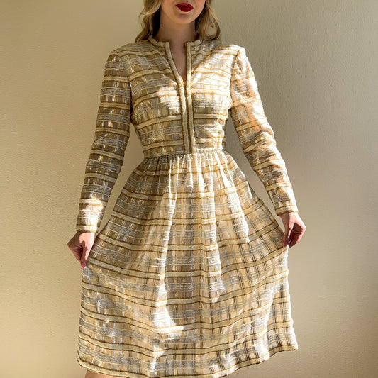 Glamorous 1960s Gold and Silver Party Dress (S)