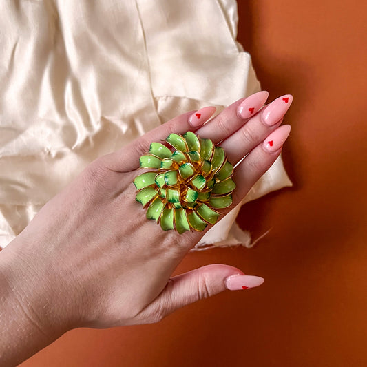 1960s Green and Gold Abstract Flower Brooch