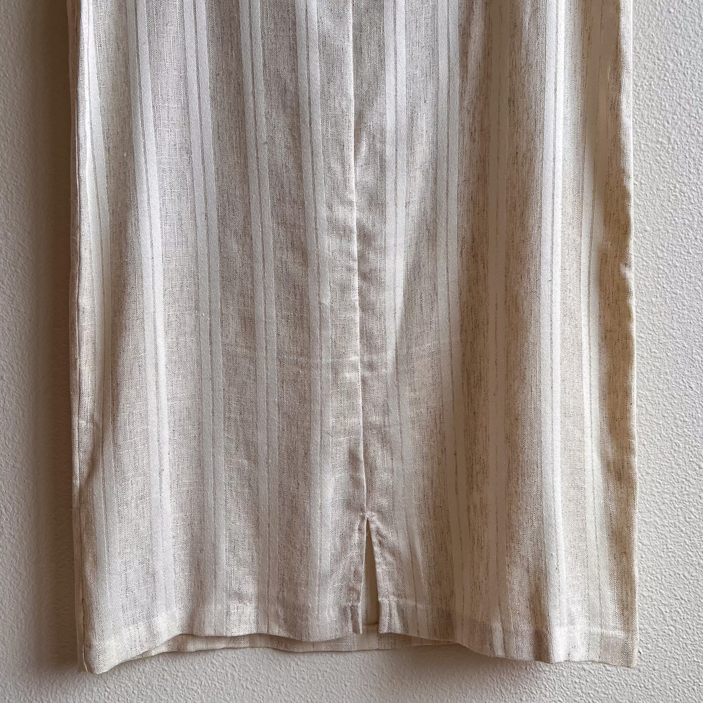1960s Ivory Striped Linen Shift Dress (M/L)
