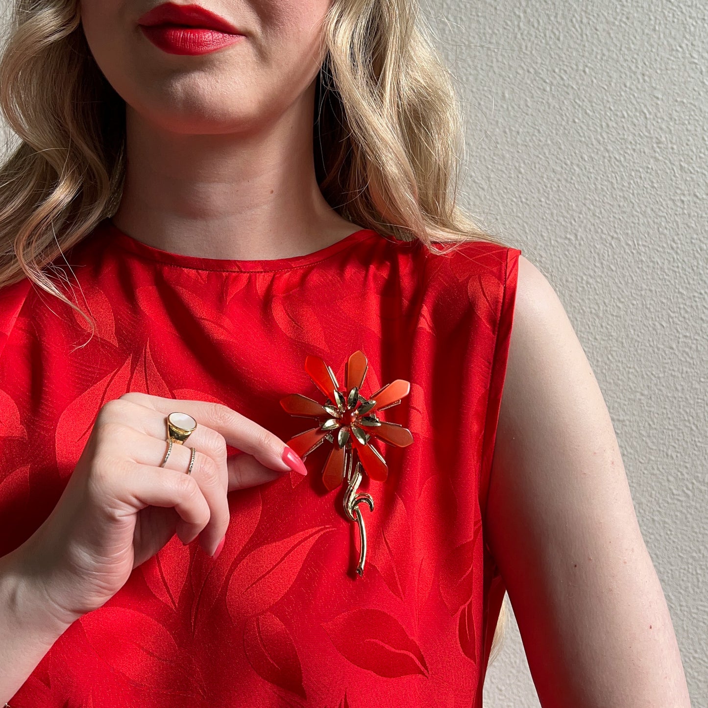 Large 1960s Orange and Gold Daisy Brooch