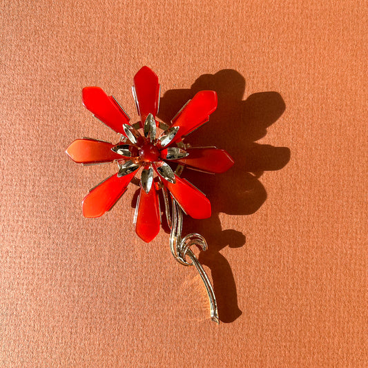 Large 1960s Orange and Gold Daisy Brooch