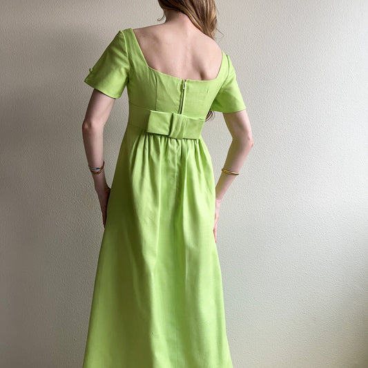 Darling 1960s Lime Green Cotton Gown With Bow (S)