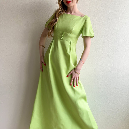 Darling 1960s Lime Green Cotton Gown With Bow (S)