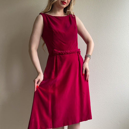 Stunning 1960s Magenta Velvet Party Dress (M)
