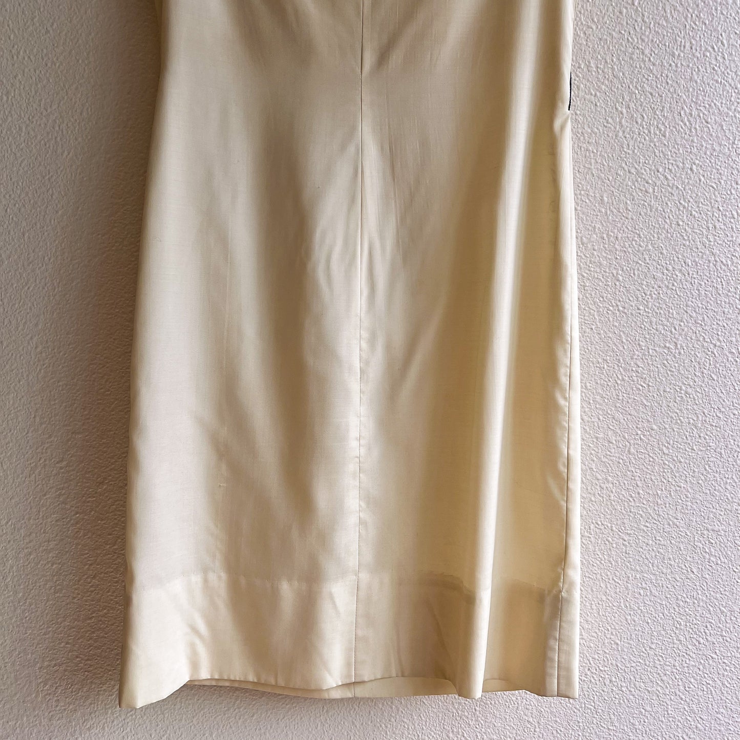 1960s Palest Yellow Buttoned Dress With Blue Trim (S)