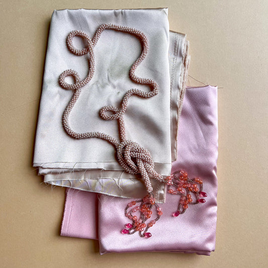 1960s Pale Pink Beaded Necklace With Coral Accents