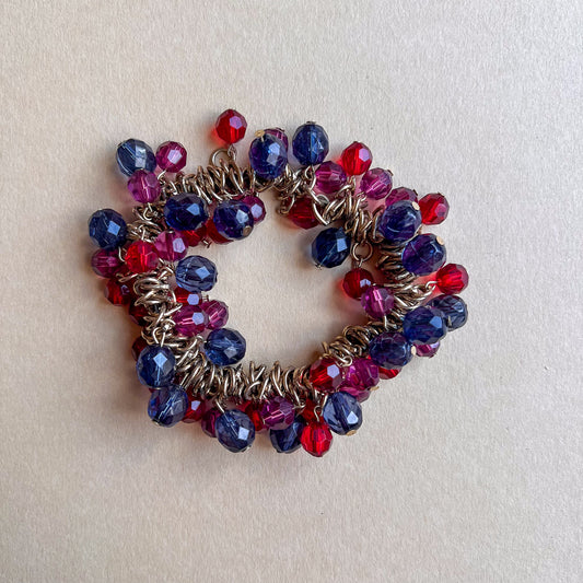 1960s Red and Purple Beaded Gold Bracelet