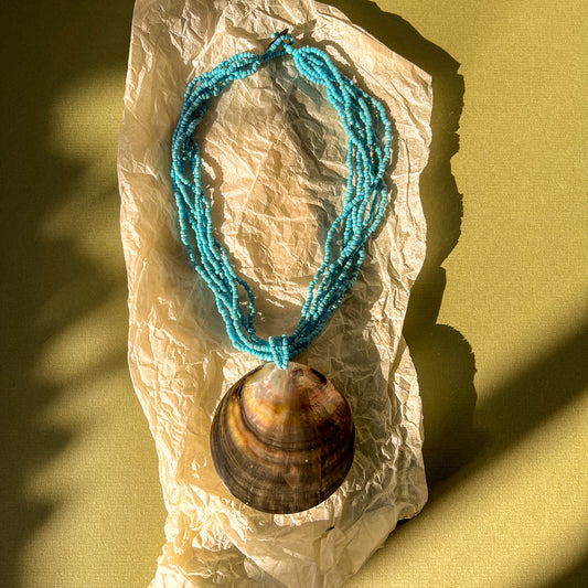1960s Turquoise Beaded Necklace With Mother of Pearl Shell