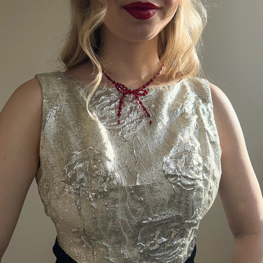 1960s Silver Metallic Wide Leg Jumpsuit (S)