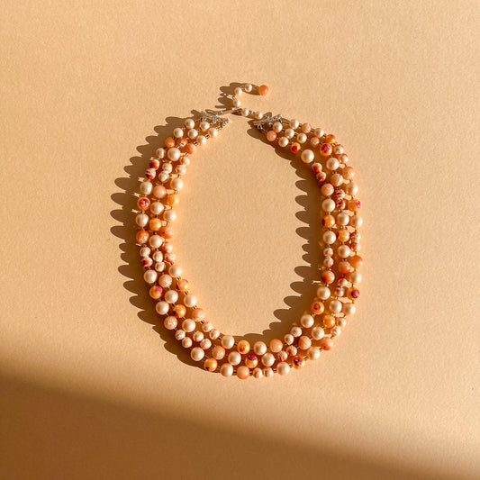 1960s Triple-Strand Beaded Necklace With Painted Details