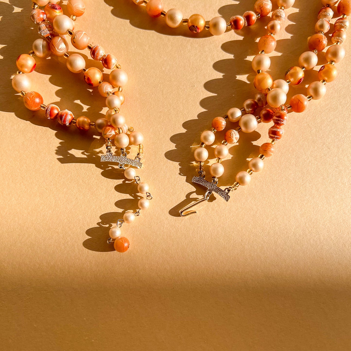 1960s Triple-Strand Beaded Necklace With Painted Details