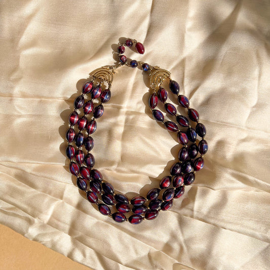 1960s Triple-Strand Deep Purple Beaded Choker