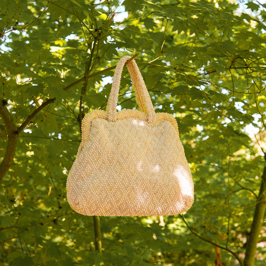 1960s White Beaded Handbag With Diamond Pattern
