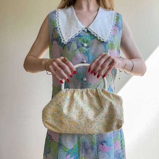 Incredible 1960s Reversible White and Candy-Colored Beaded Handbag