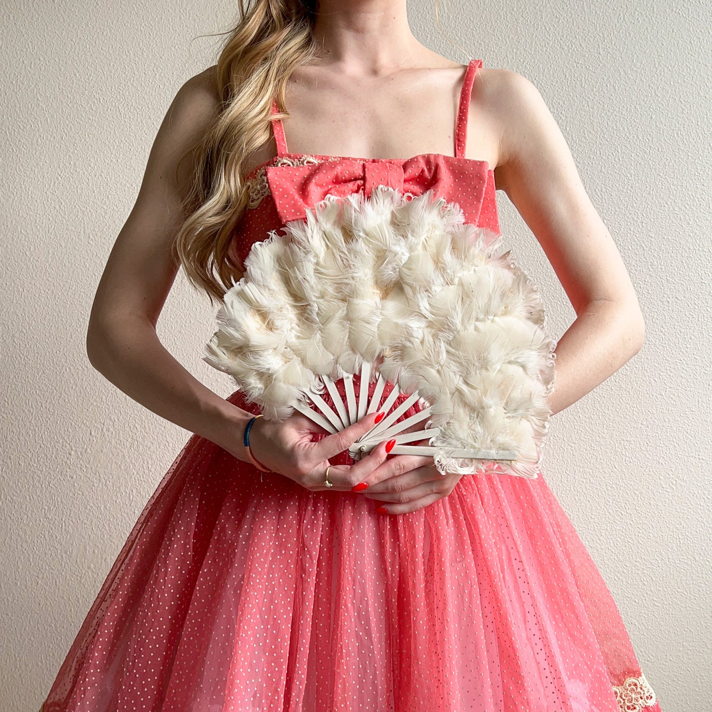 1960s White Feathered Fan Wtih Glitter and Sequins