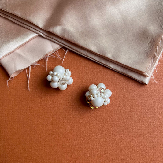 1960s White Pearlescent Beaded Stud Earrings