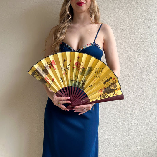 1960s Golden Yellow Silk Folding Fan
