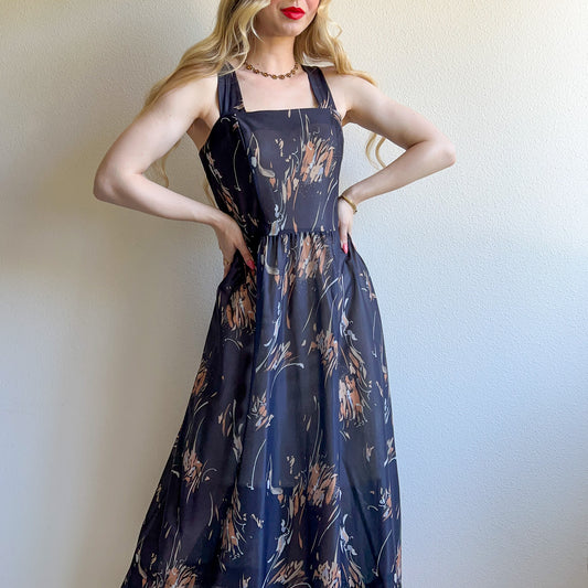 1970s Black Tank Top Summer Dress (L/XL)