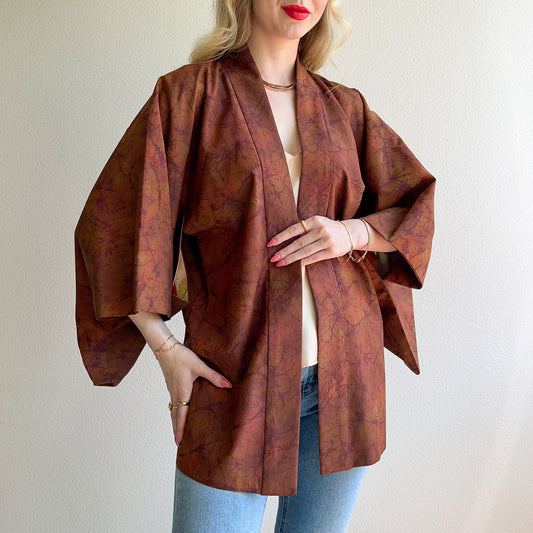 1970s Cinnamon Abstract Pattern Kimono (OSFM)