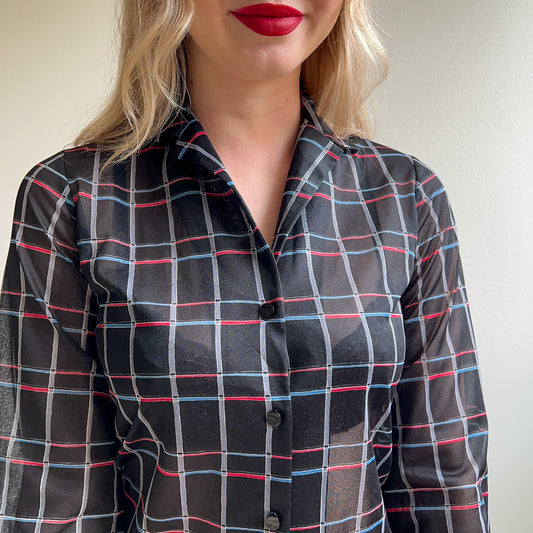 1970s Graff Blouse With Grid Pattern (XS/S)