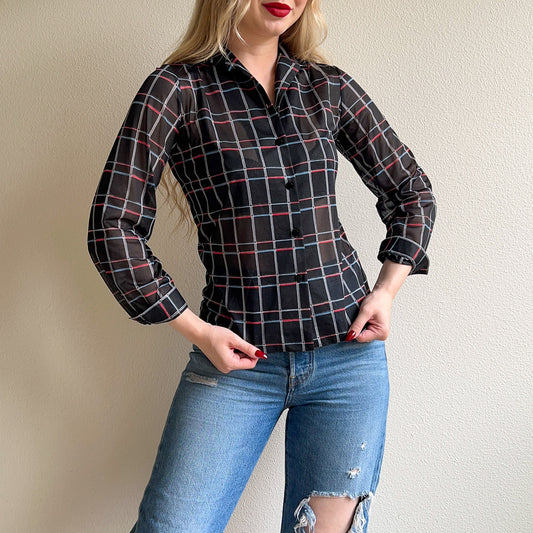 1970s Graff Blouse With Grid Pattern (XS/S)