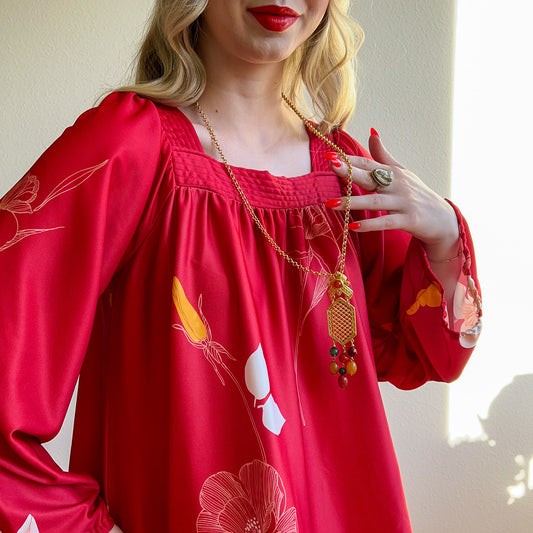 1970s Long Gold Necklace With Fringe Gemstones
