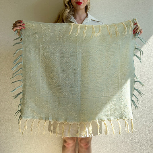 1970s Mint and Cream Hand Knit Scarf