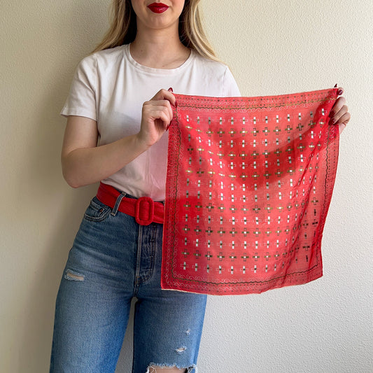1970s Red Bandana With Silver and Gold Details