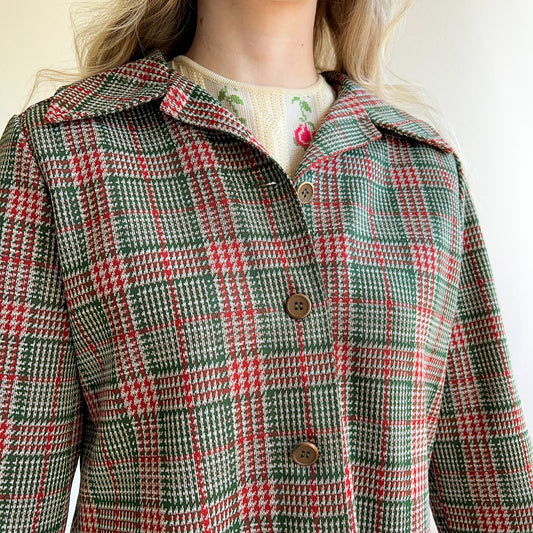 1970s Red and Green Plaid Buttoned Jacket (S/M)