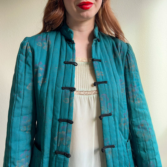 1970s Teal Quilted Jacket With Toggle Buttons (S/M)