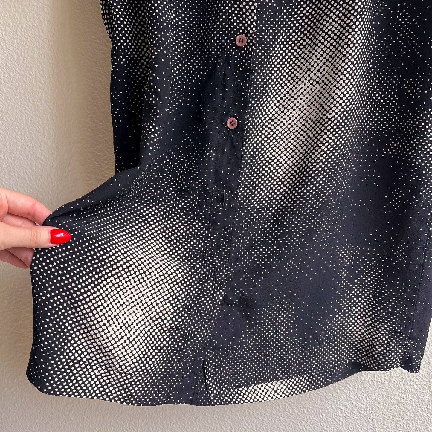 1980s Black Abstract Polka Dot Print Silk Dress (M/L)