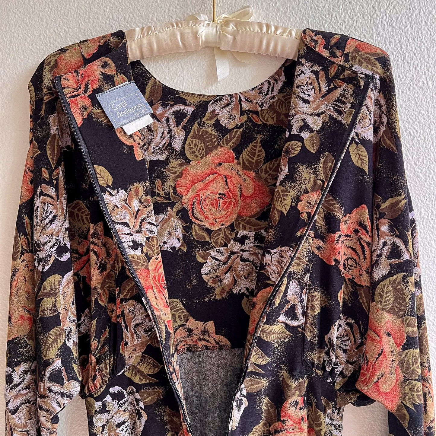 1980s Black Dress With Autumnal Rose Print (M)