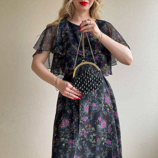 1980s Black Handbag With Iridescent Beading