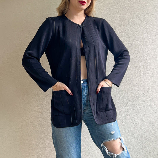 1980s Black Knit Open Jacket (L/XL)