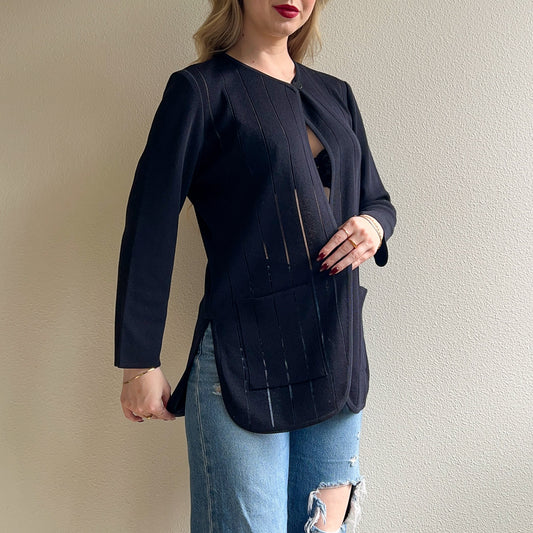 1980s Black Knit Open Jacket (L/XL)