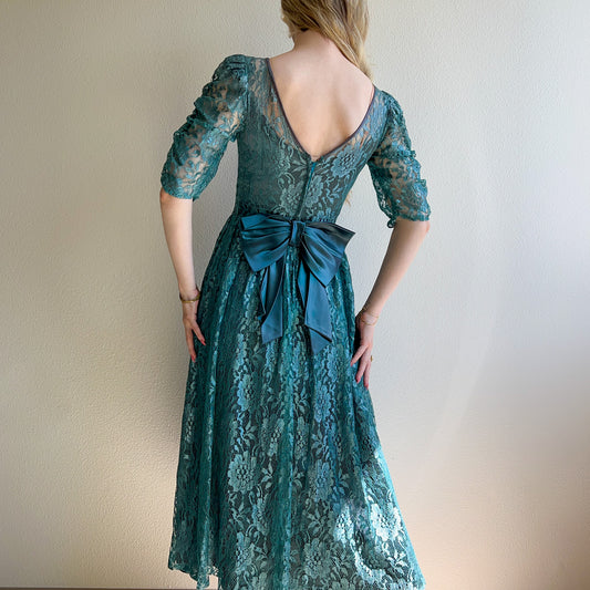 Darling 1980s Blue Lace Princess Dress (XS/S)