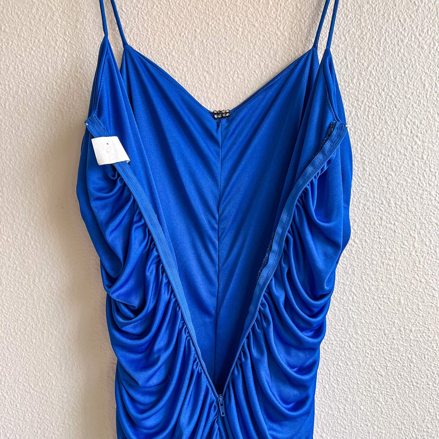Sexy 1980s Royal Blue Ruched Party Dress (M/L)