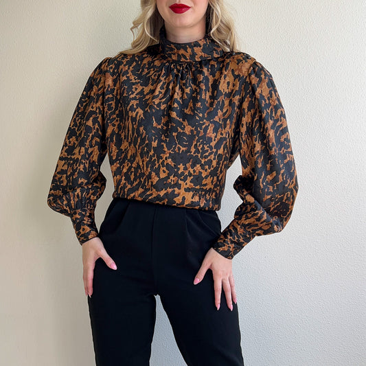 1990s Bronze and Black Animal Print Blouse (L/XL)