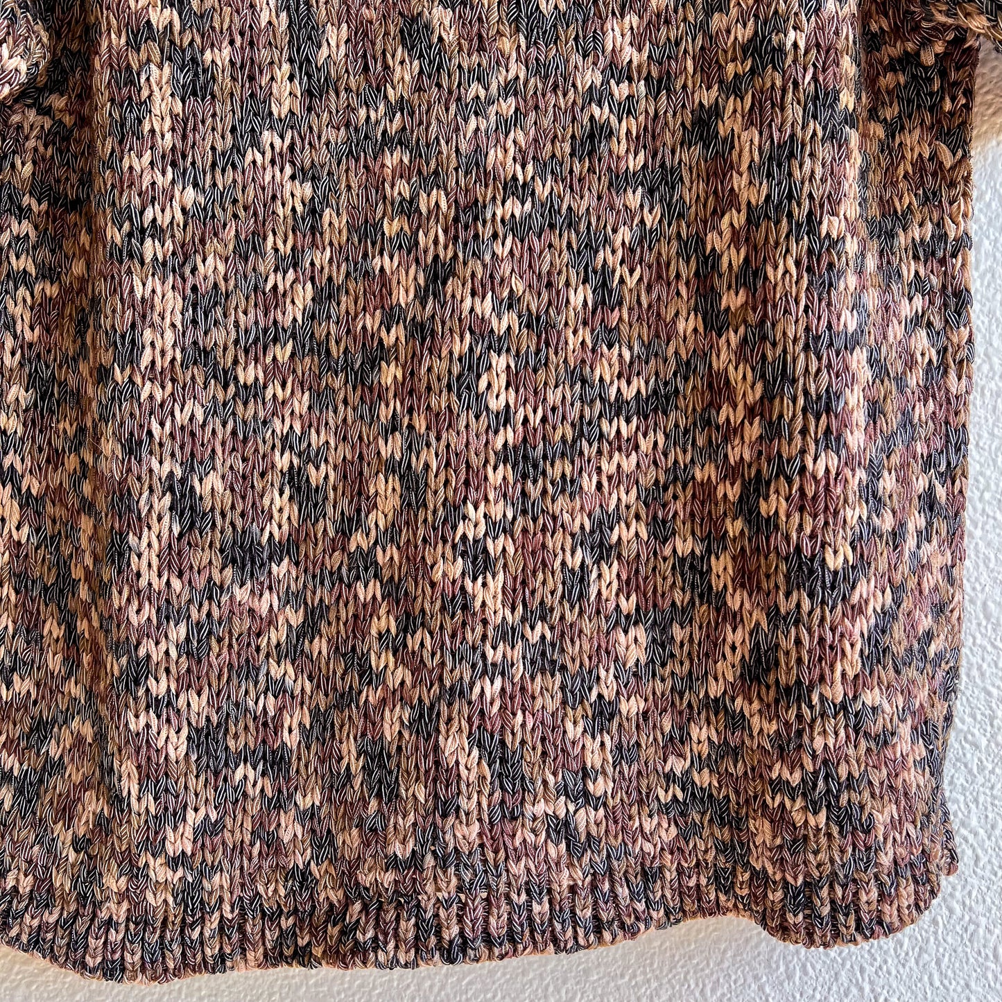 1980s Shades of Brown Knitted Short Sleeve Top (M/L)