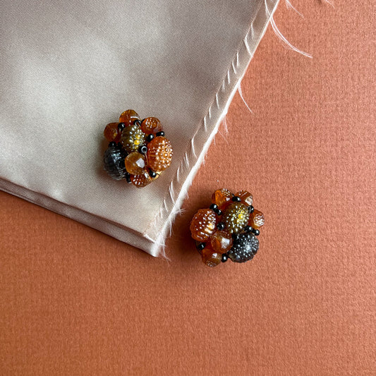 1960s Brown Textured Bead Cluster Earrings