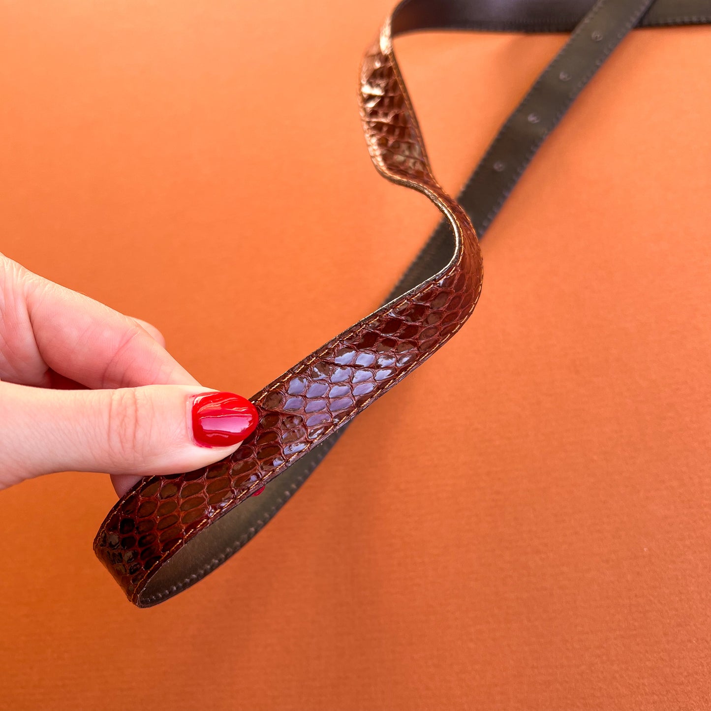 1980s Cognac Brown Belt With Gold Buckle