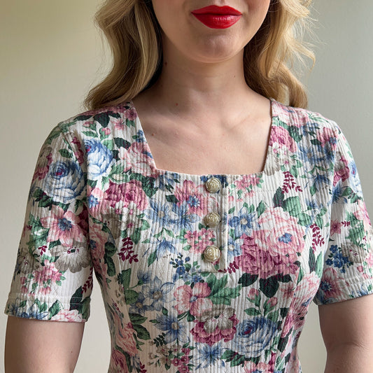 Adorable 1980s Floral Knit Skater Dress (S/M)