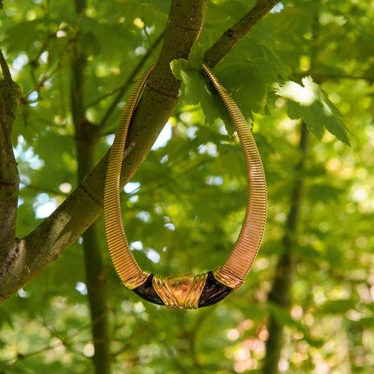 1980s Gold Collar Necklace With Black Accents