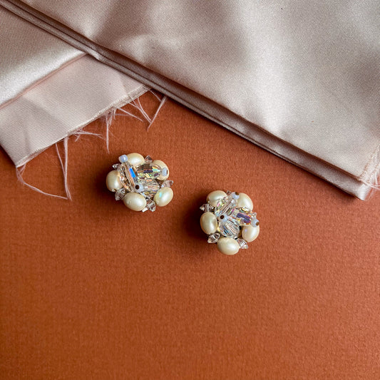 1980s Ivory and Iridescent Beaded Earrings