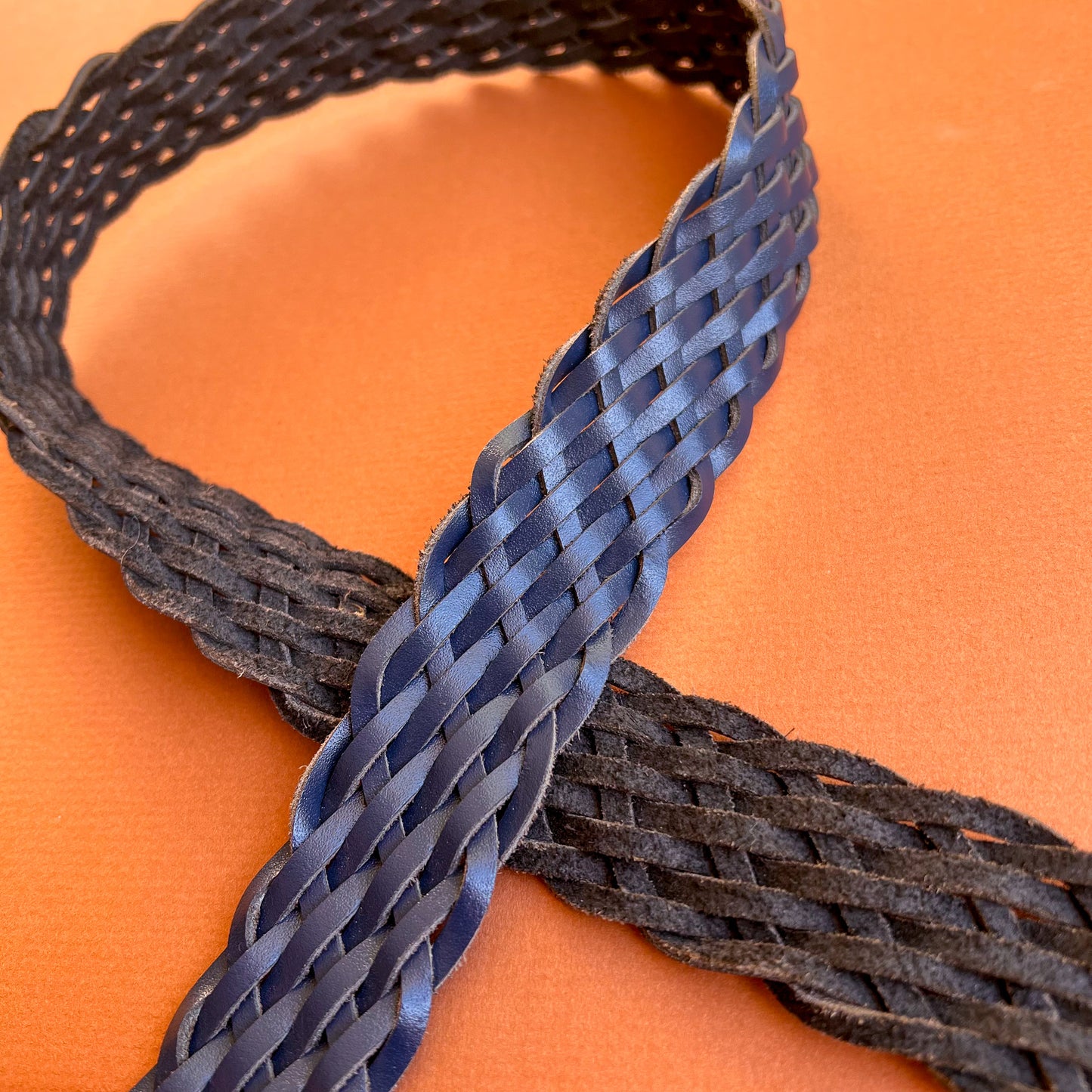 1980s Navy Braided Leather Belt (XL/XXL)