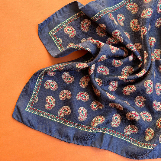 1980s Nordstrom Navy Paisley Scarf