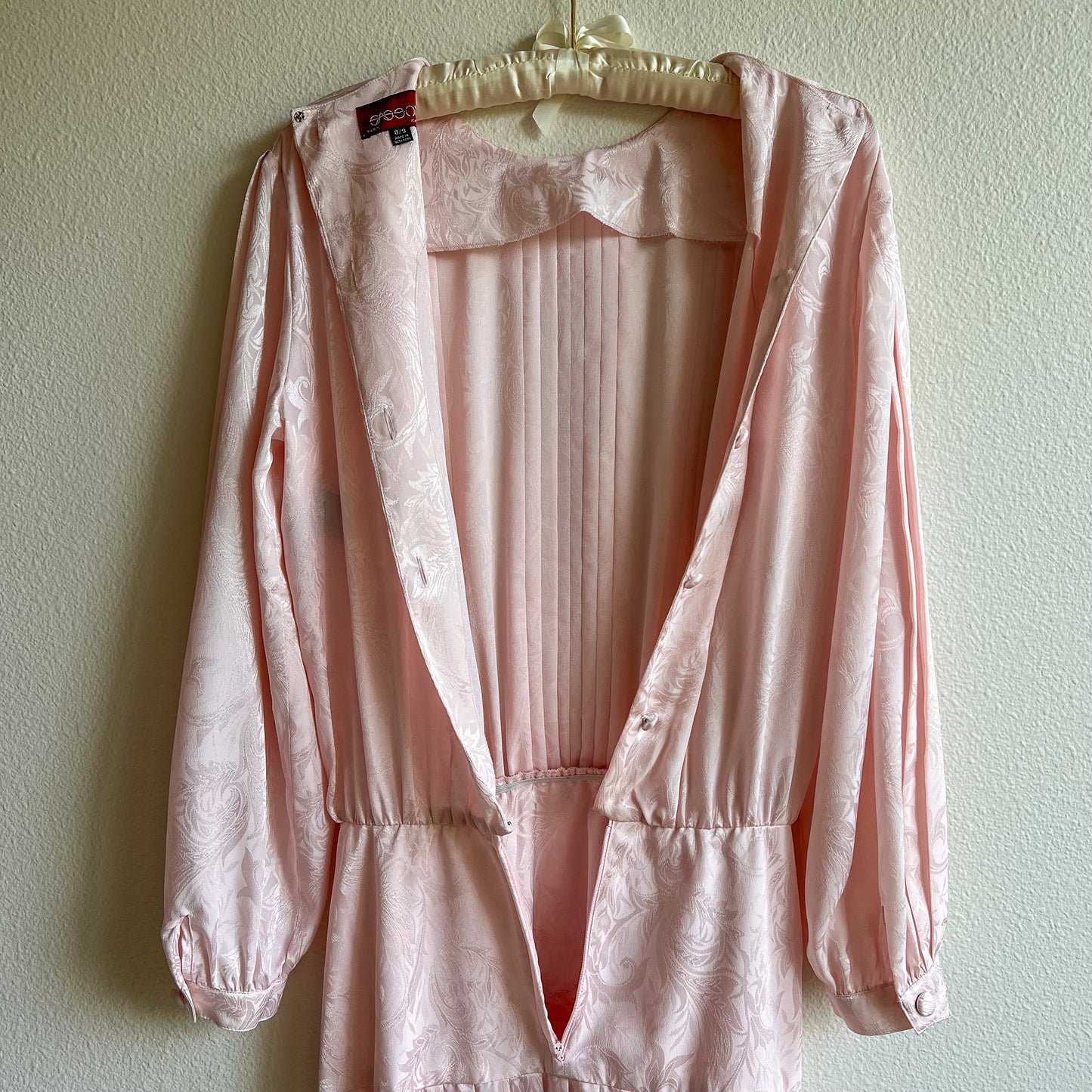 1980s Pale Pink Pleated Dropwaist Dress (S)