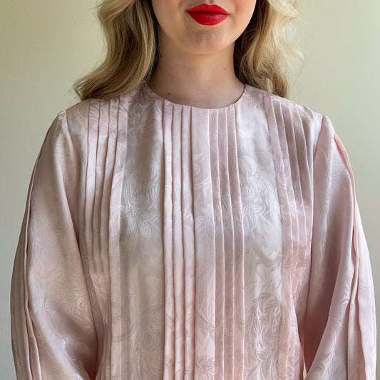1980s Pale Pink Pleated Dropwaist Dress (S)