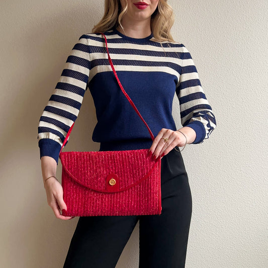 1980s Red Straw Shoulder Bag