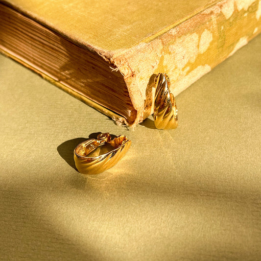 1980s Ribbed Gold Tone Hoop Earrings